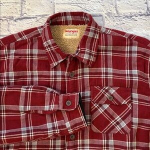 Wrangler Sherpa Fleece Lined Button Down Shirt Red Plaid Flannel Shacket 2XL XXL